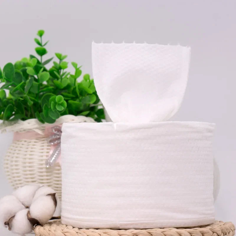 TECHOME Disposable Face Towels Bathroom Cotton Facial Tissue Makeup Remover Wipes Dry Wet Skincare Roll Paper - 1Bag