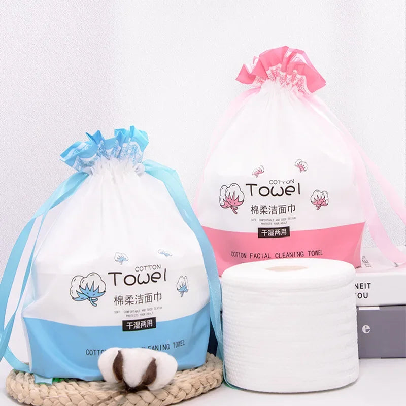 TECHOME Disposable Face Towels Bathroom Cotton Facial Tissue Makeup Remover Wipes Dry Wet Skincare Roll Paper - 1Bag