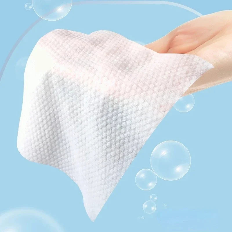 TECHOME Disposable Face Towels Bathroom Cotton Facial Tissue Makeup Remover Wipes Dry Wet Skincare Roll Paper - 1Bag
