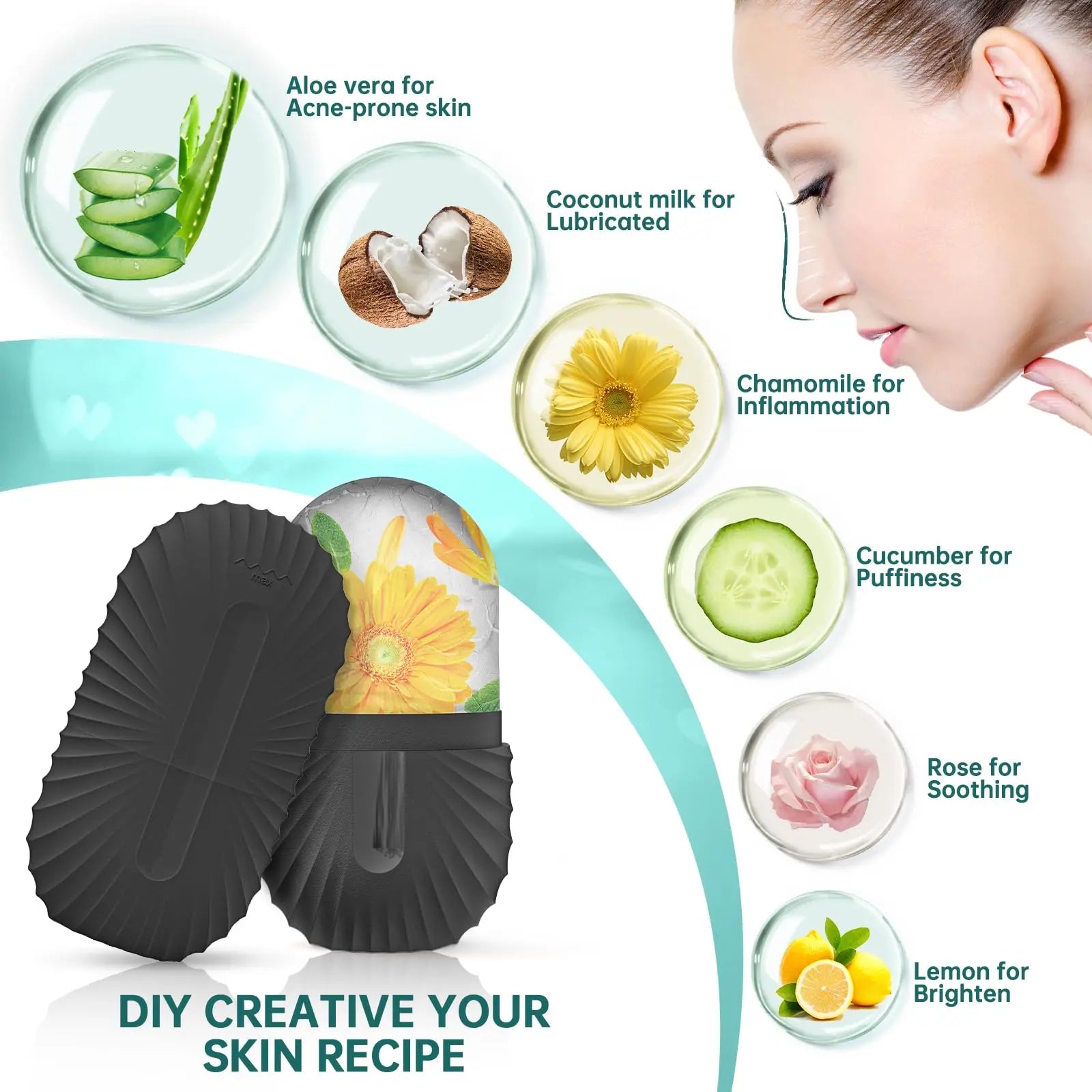 1/2/3pcs Ice Face Roller Facial Skincare Ice Roller Set,Facial Roller GuaSha FaceTool Set,Face Massage Roller Lifting Contouring