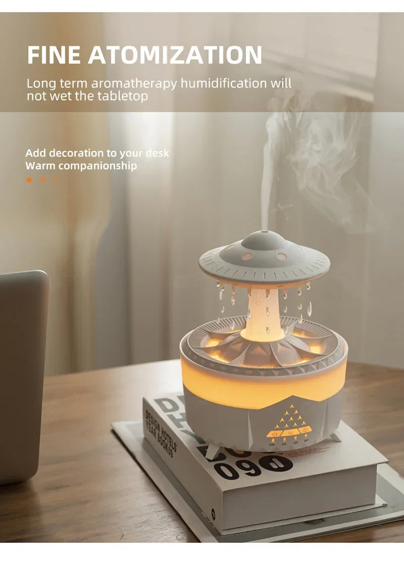 Raindrop Air Humidifier, Mushroom Aromatherapy Diffuser, Ultrasonic Cool Mist Humidifier with Night Light for Bedroom
