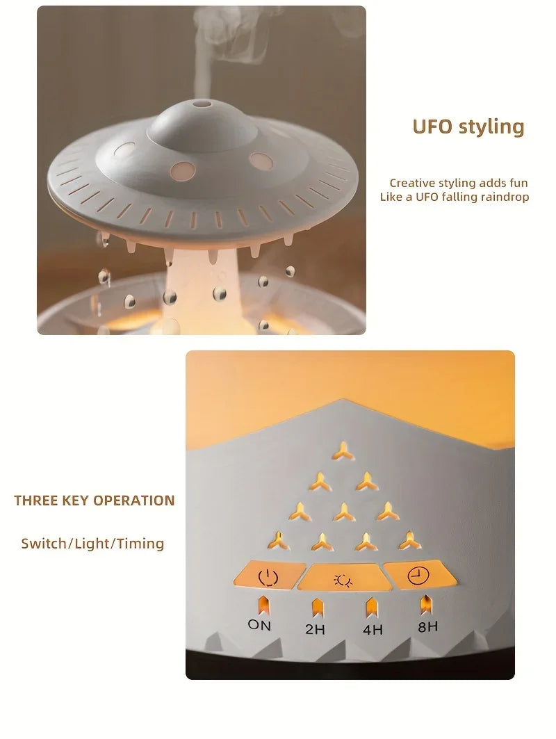 Raindrop Air Humidifier, Mushroom Aromatherapy Diffuser, Ultrasonic Cool Mist Humidifier with Night Light for Bedroom