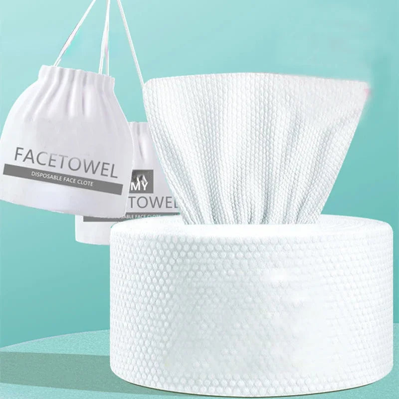 TECHOME Disposable Face Towels Bathroom Cotton Facial Tissue Makeup Remover Wipes Dry Wet Skincare Roll Paper - 1Bag