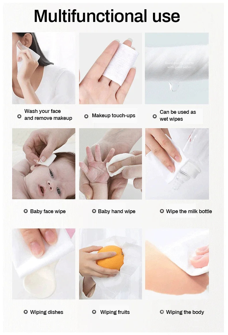 TECHOME Disposable Face Towels Bathroom Cotton Facial Tissue Makeup Remover Wipes Dry Wet Skincare Roll Paper - 1Bag