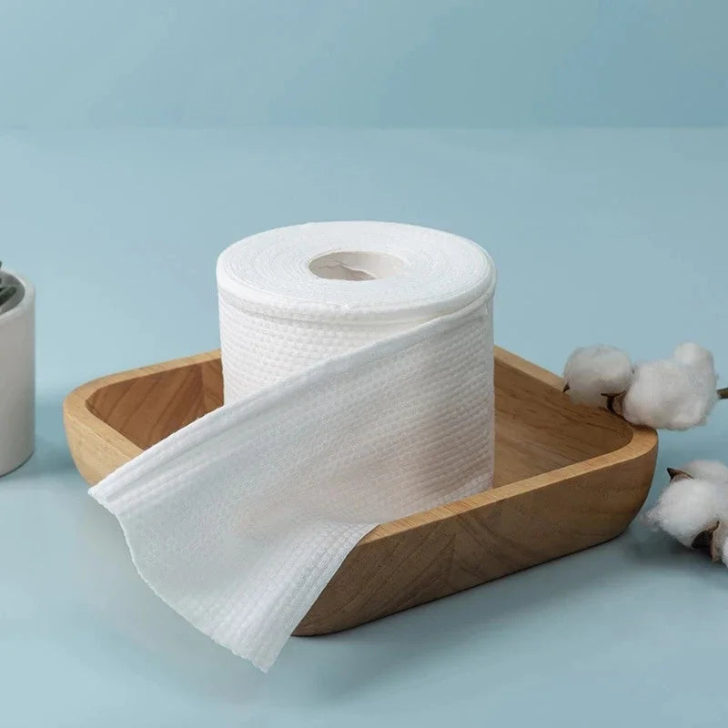 TECHOME Disposable Face Towels Bathroom Cotton Facial Tissue Makeup Remover Wipes Dry Wet Skincare Roll Paper - 1Bag