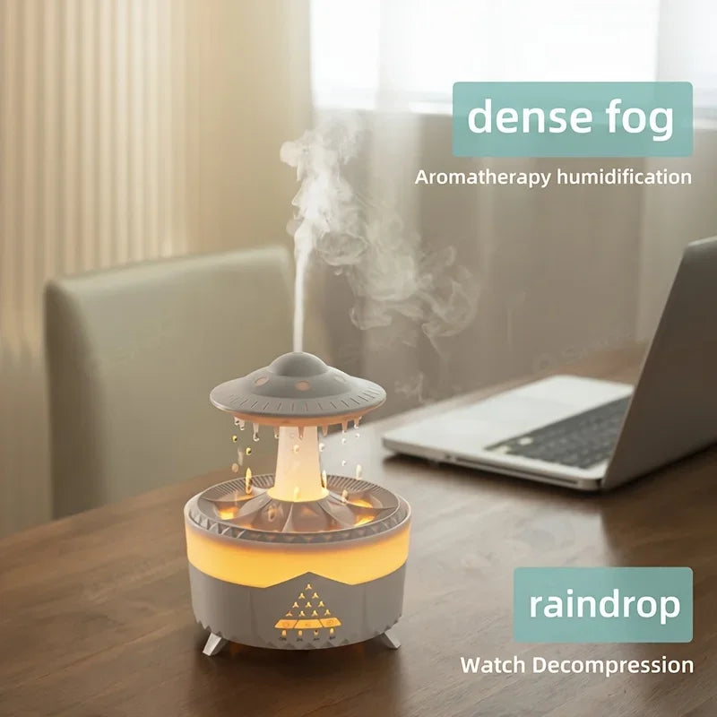 Raindrop Air Humidifier, Mushroom Aromatherapy Diffuser, Ultrasonic Cool Mist Humidifier with Night Light for Bedroom