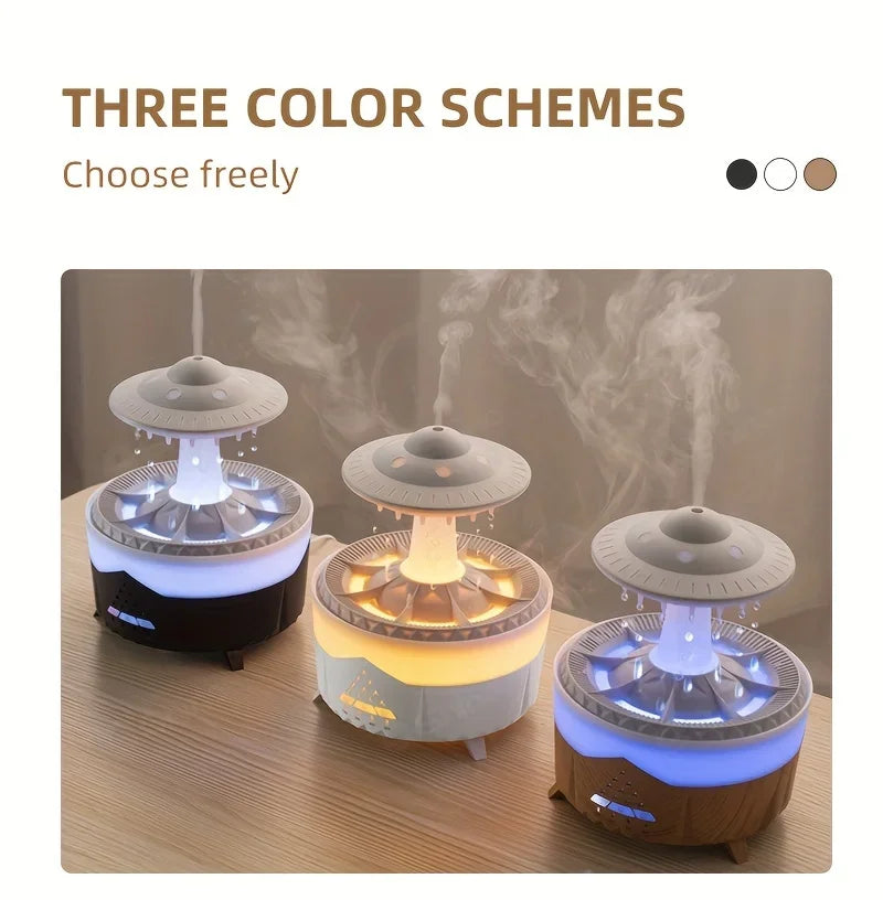 Raindrop Air Humidifier, Mushroom Aromatherapy Diffuser, Ultrasonic Cool Mist Humidifier with Night Light for Bedroom