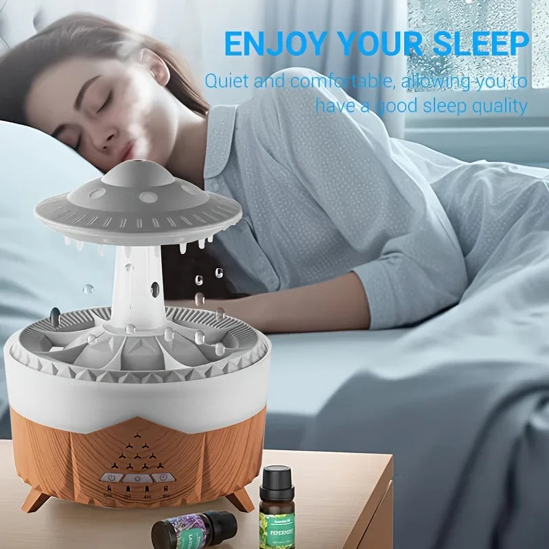 Raindrop Air Humidifier, Mushroom Aromatherapy Diffuser, Ultrasonic Cool Mist Humidifier with Night Light for Bedroom