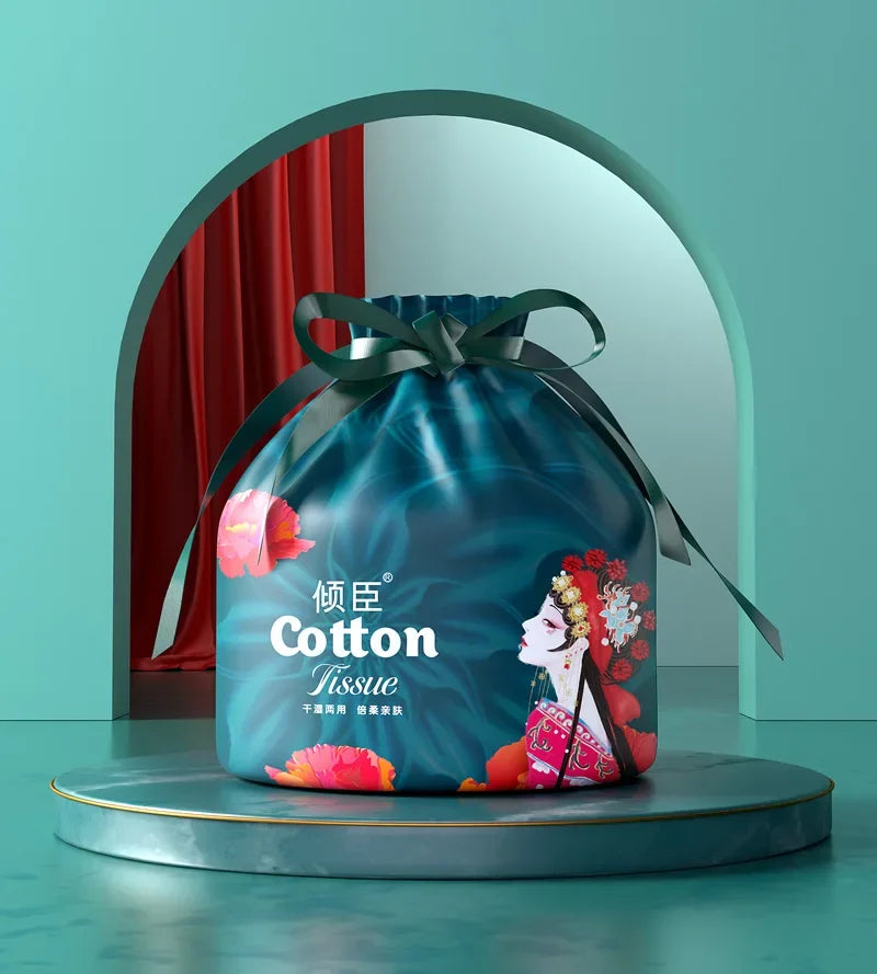 TECHOME Disposable Face Towels Bathroom Cotton Facial Tissue Makeup Remover Wipes Dry Wet Skincare Roll Paper - 1Bag