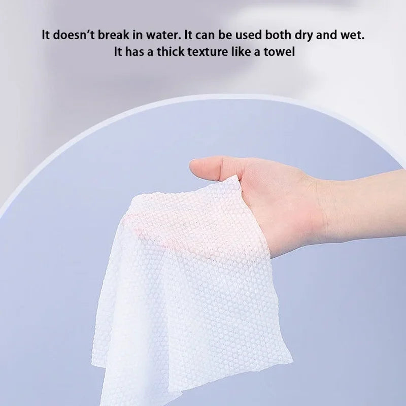 TECHOME Disposable Face Towels Bathroom Cotton Facial Tissue Makeup Remover Wipes Dry Wet Skincare Roll Paper - 1Bag