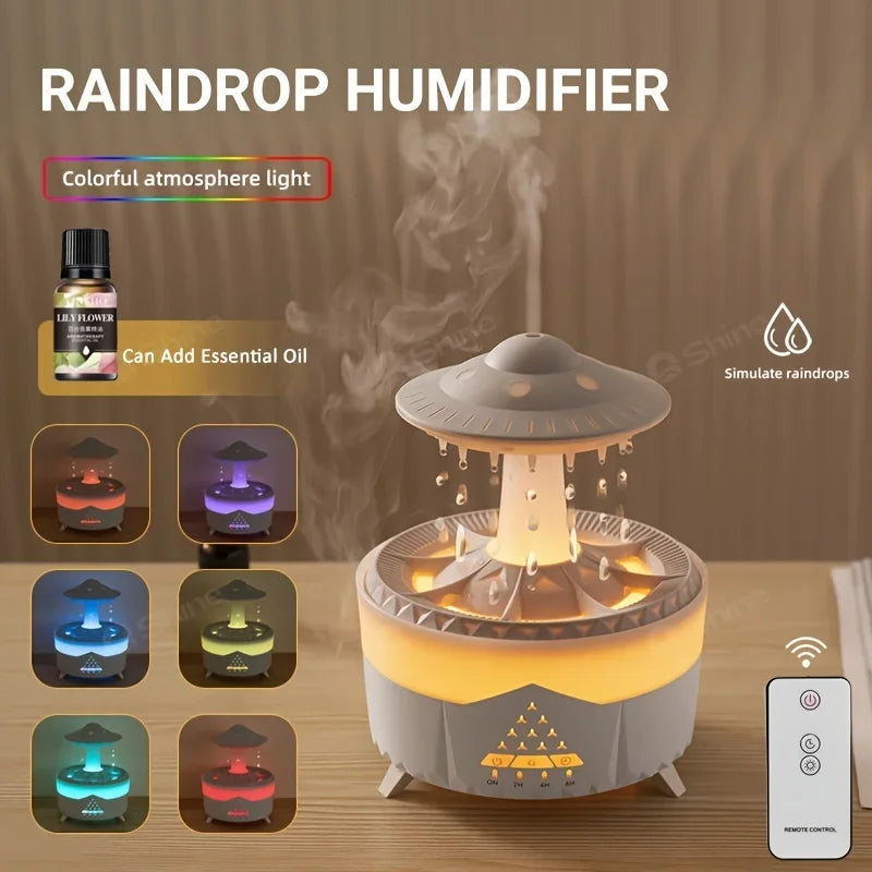 Raindrop Air Humidifier, Mushroom Aromatherapy Diffuser, Ultrasonic Cool Mist Humidifier with Night Light for Bedroom
